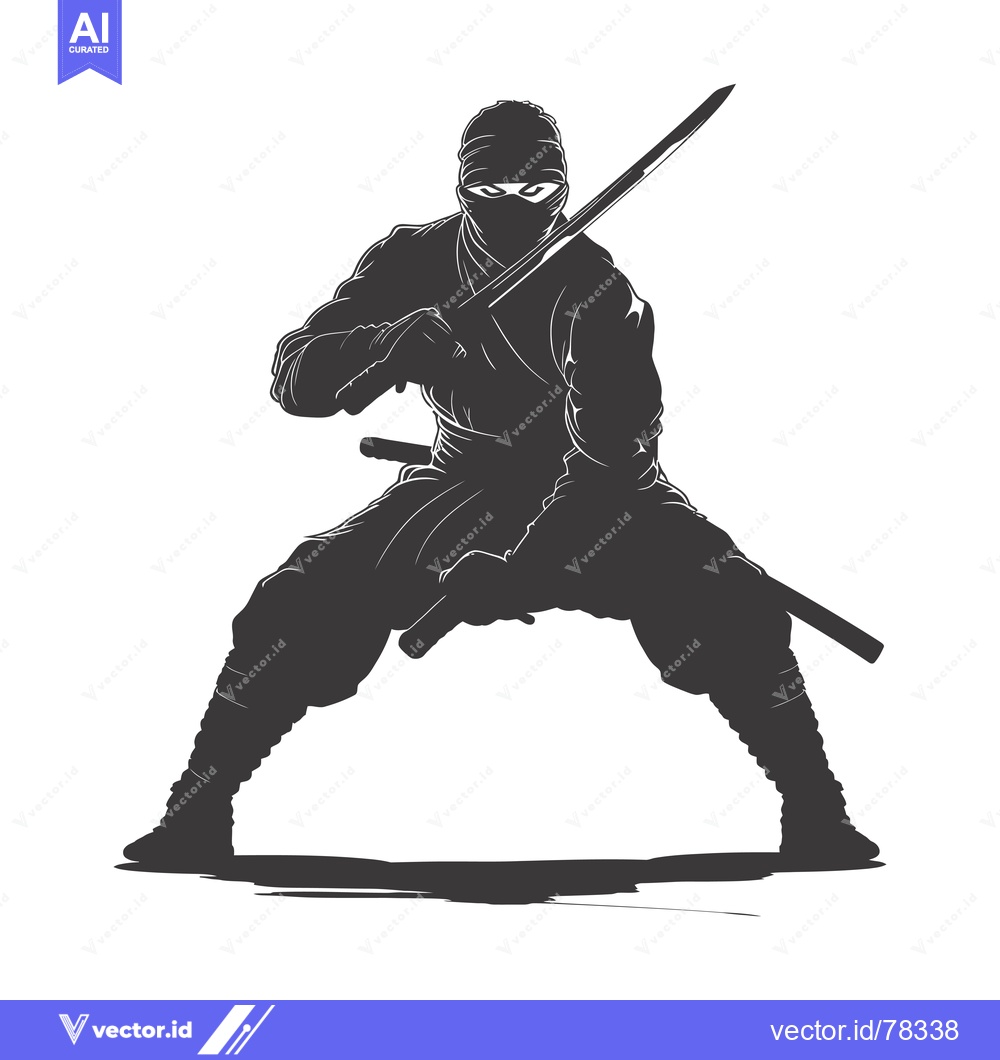 Premium Vector of A Silhouette of a Ninja Holding a Sword