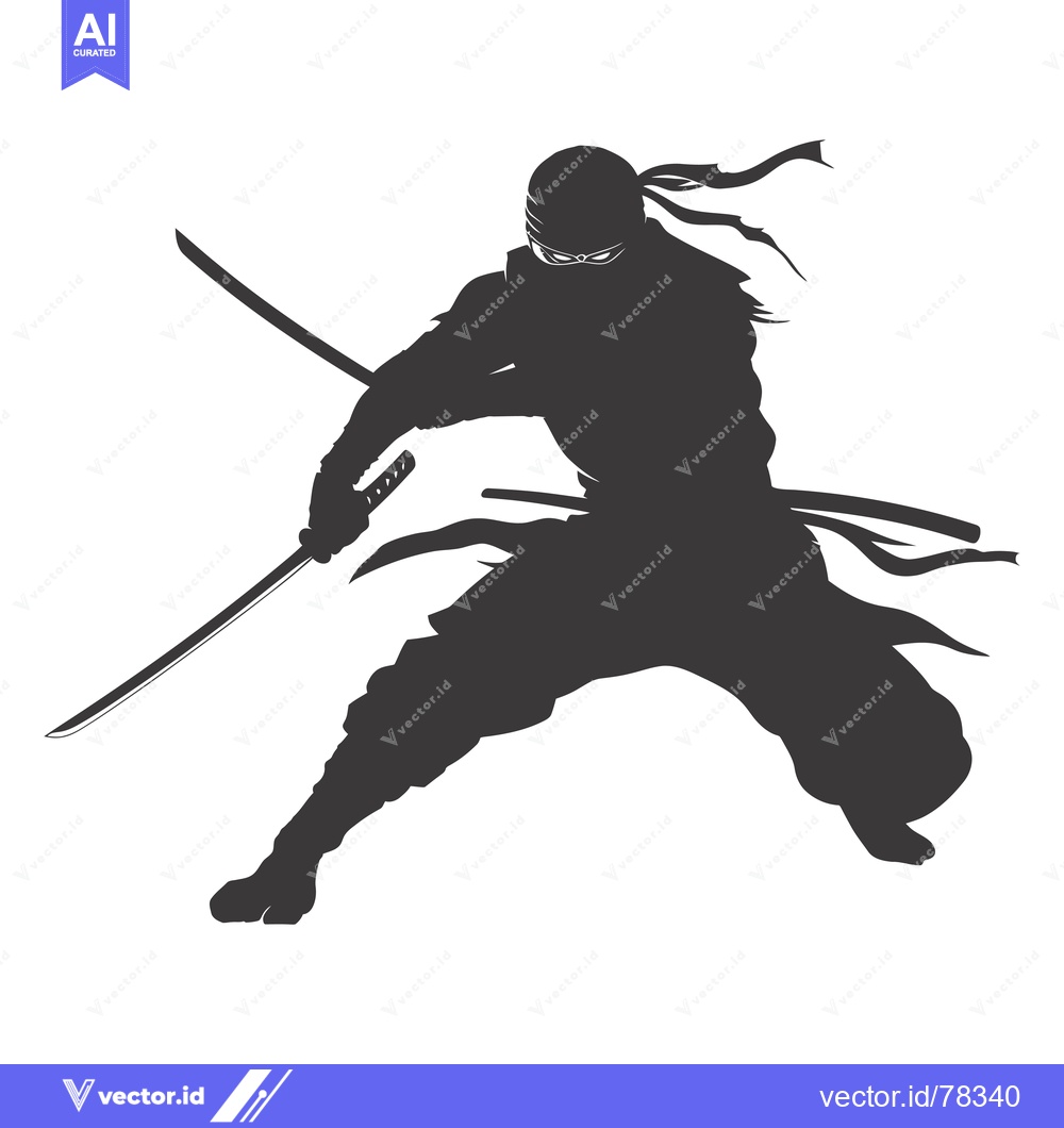 Premium Vector of A Silhouette of a Ninja Holding a Sword in a Fighting Stance