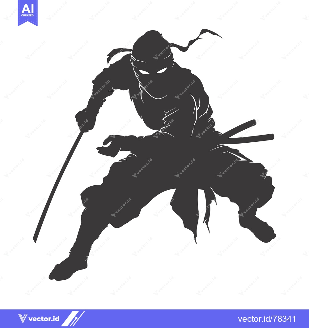 Premium Vector of A Silhouette of a Ninja in a Fighting Stance Holding a Sword