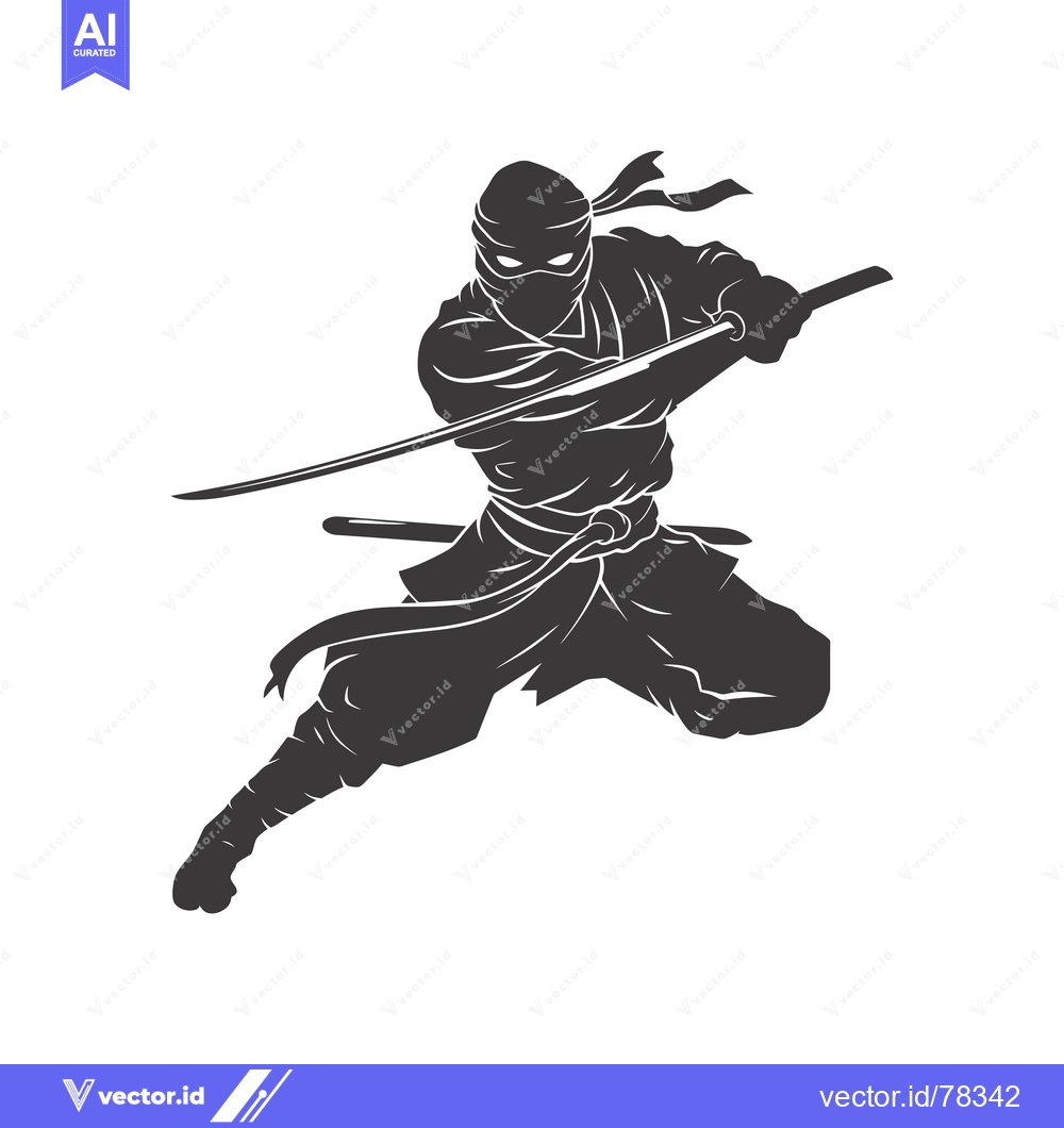 Premium Vector dari A Silhouetted Ninja in Mid-Air With a Sword