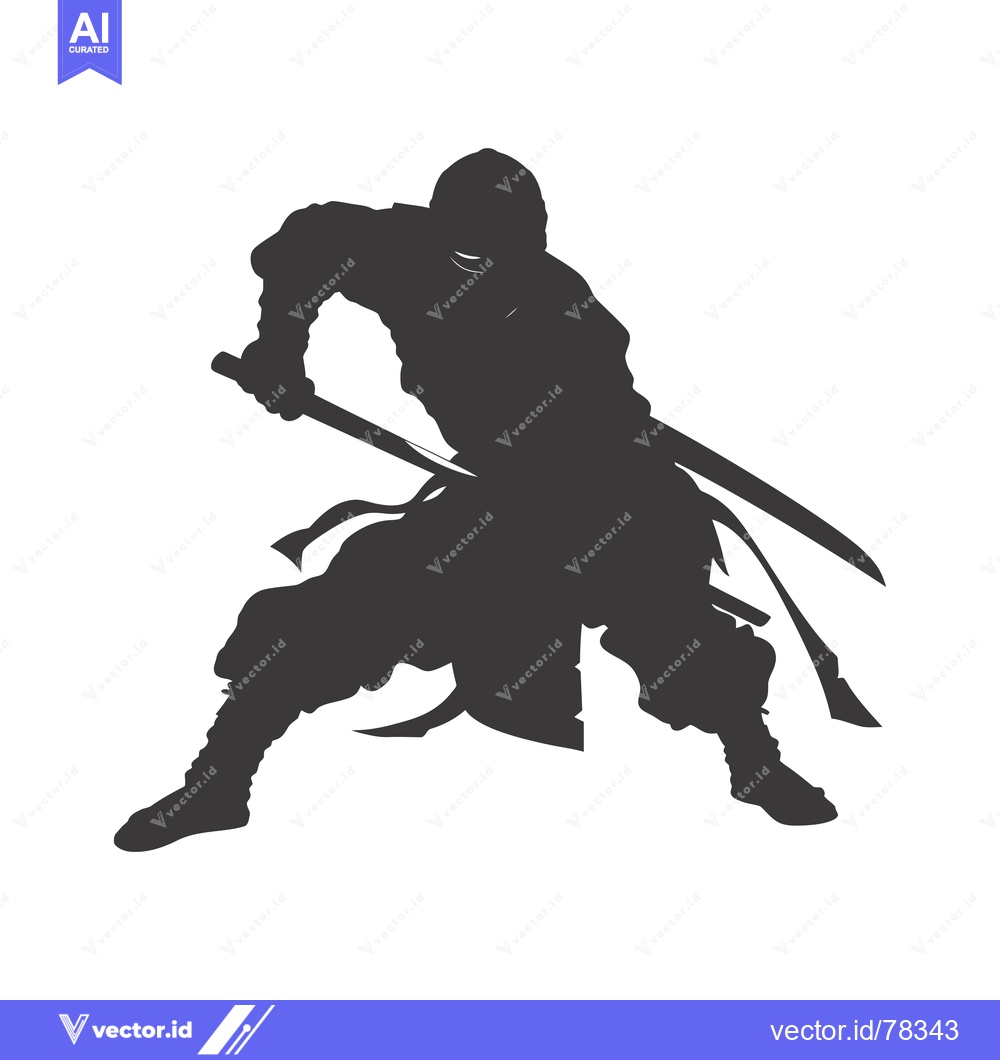 Premium Vector of Silhouette of a Ninja Holding a Sword with a Low Stance