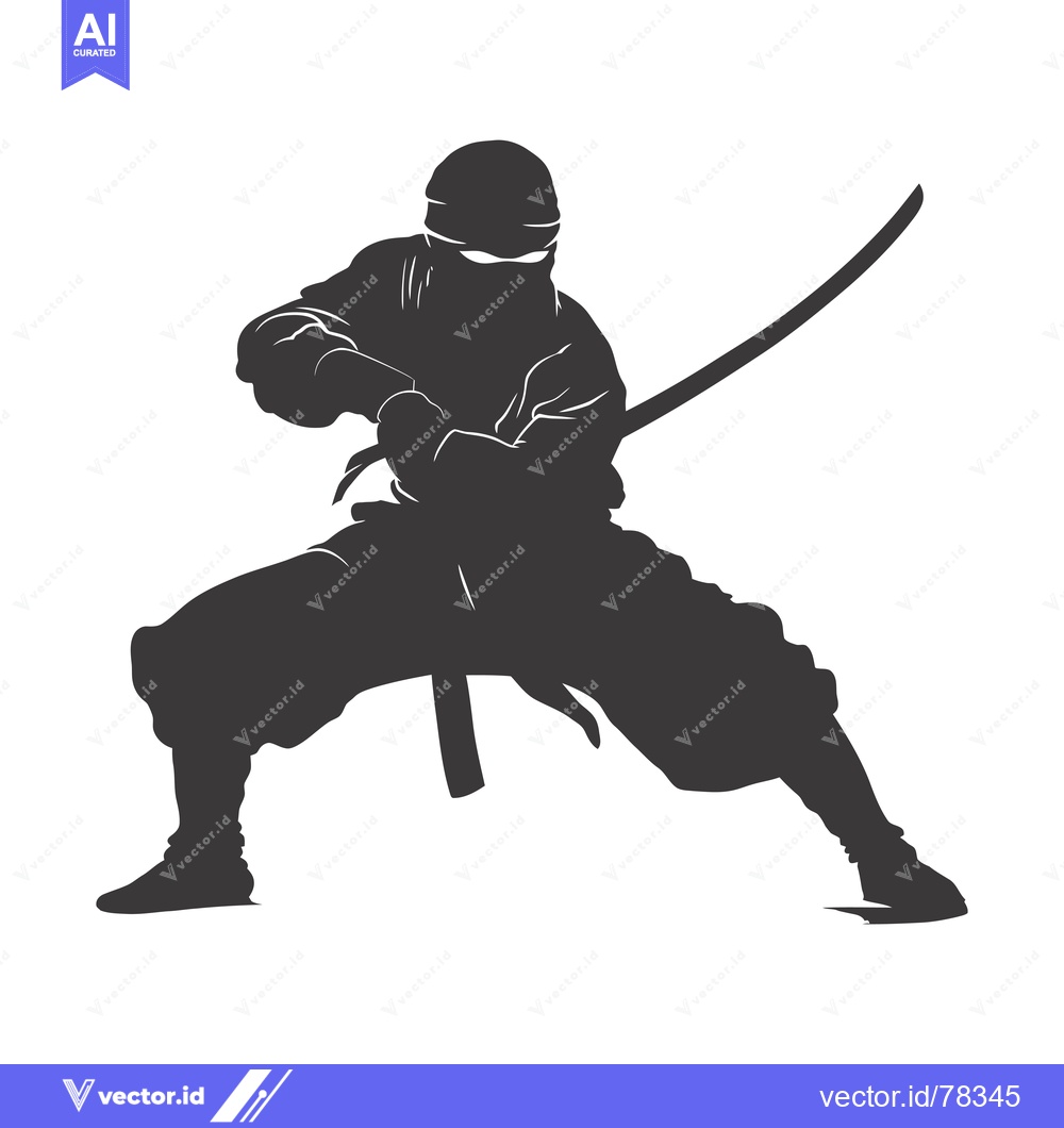 Premium Vector dari Silhouette of a Ninja Holding a Sword in a Fighting Stance