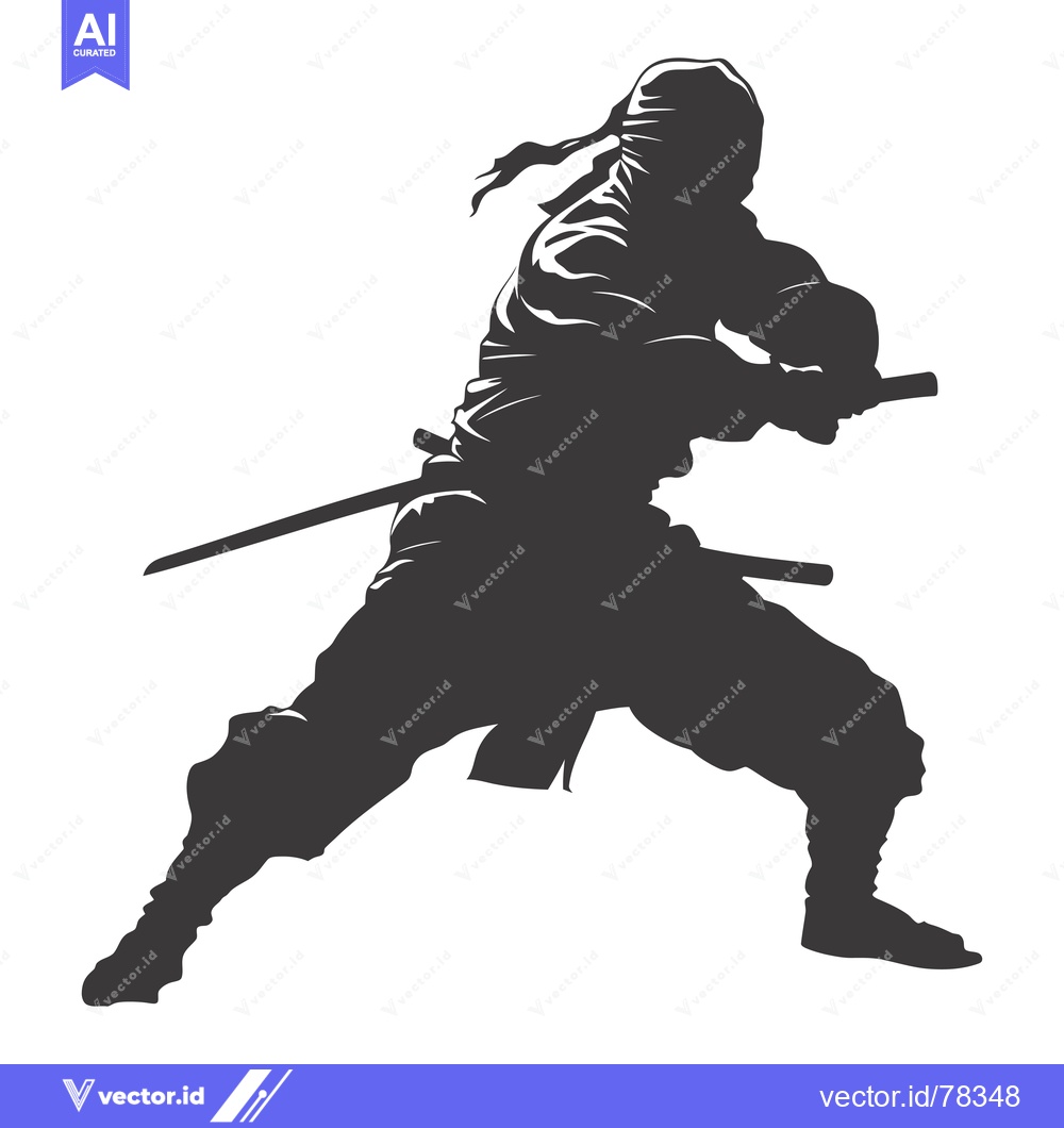 Premium Vector dari Silhouette of a Ninja Holding a Sword in a Fighting Stance