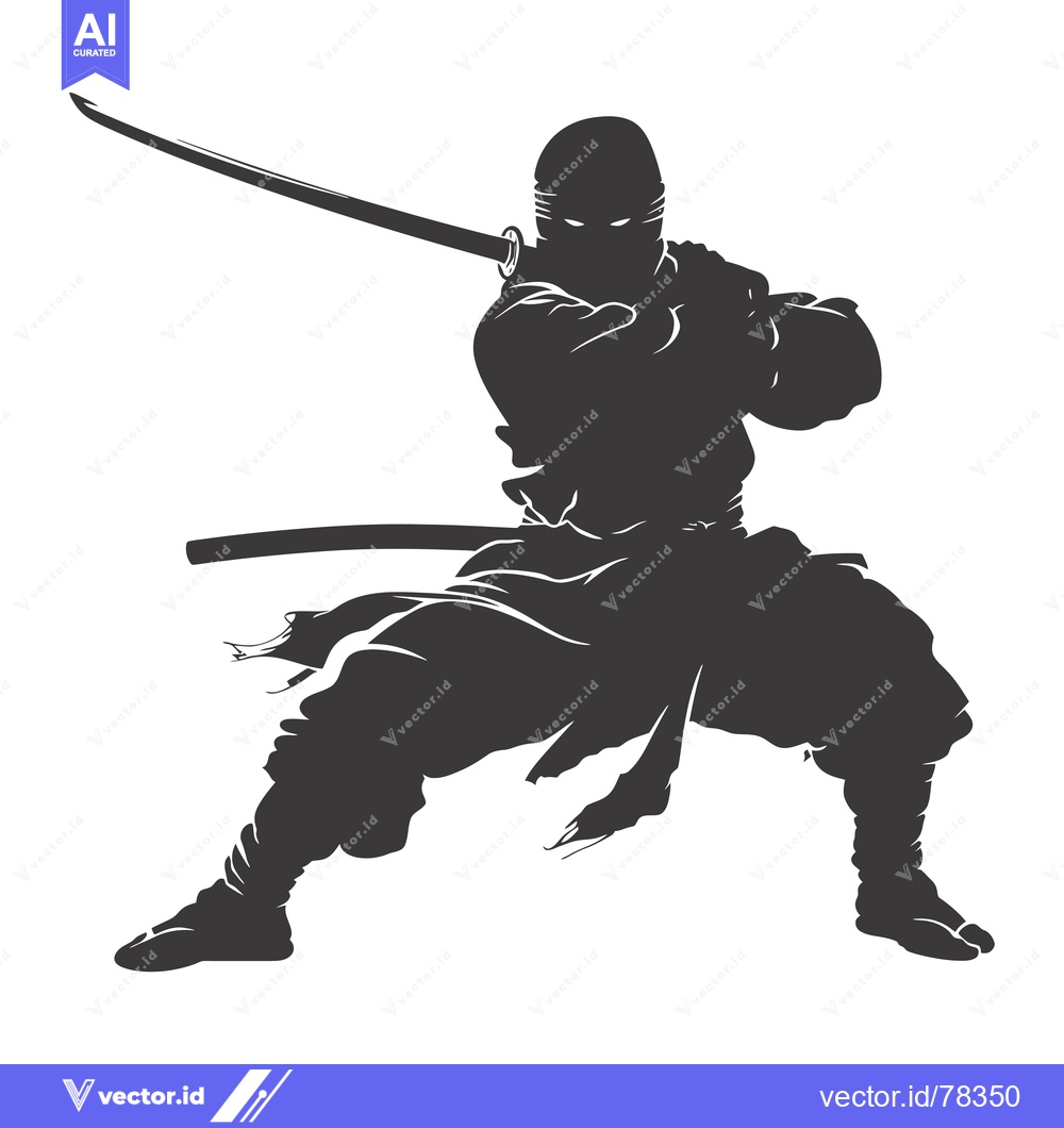 Premium Vector dari Silhouette of a Ninja Holding a Katana Sword