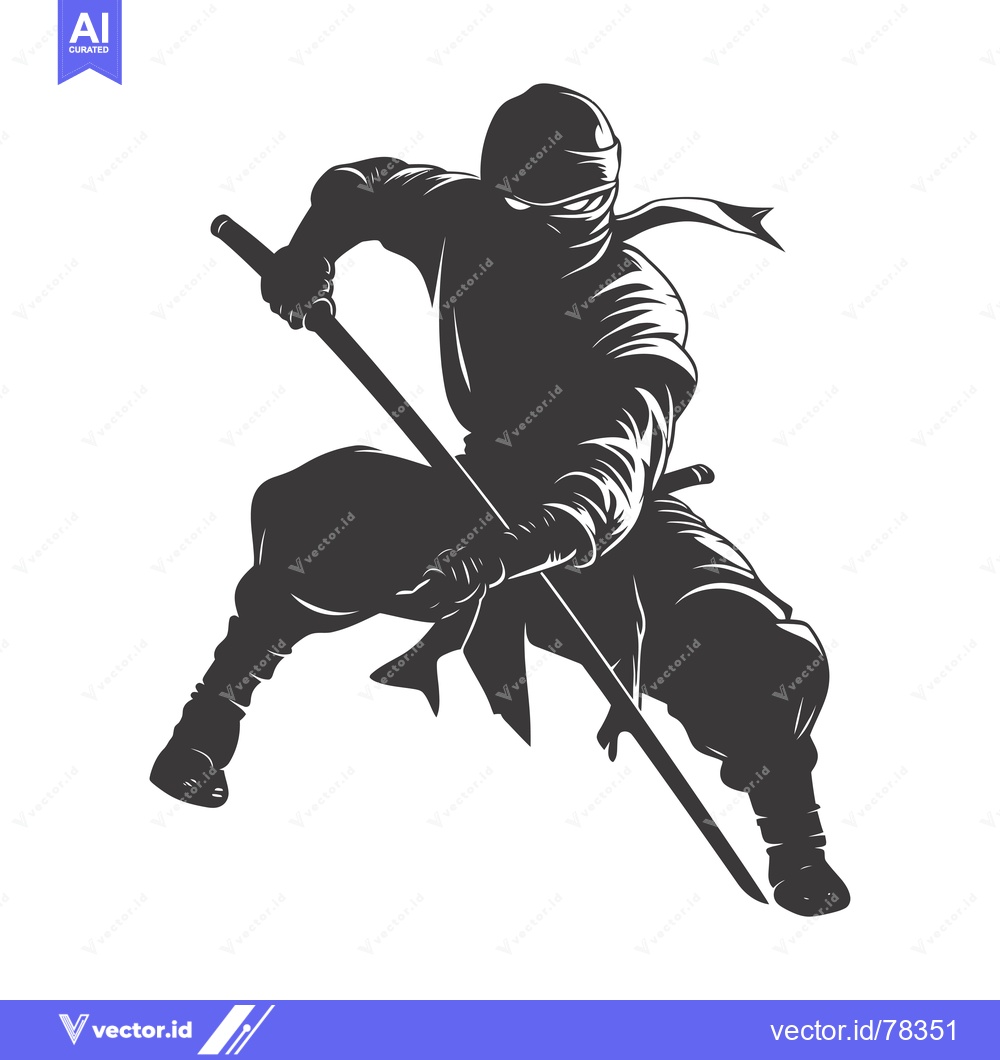 Premium Vector dari Silhouette of a Ninja Warrior Holding a Sword