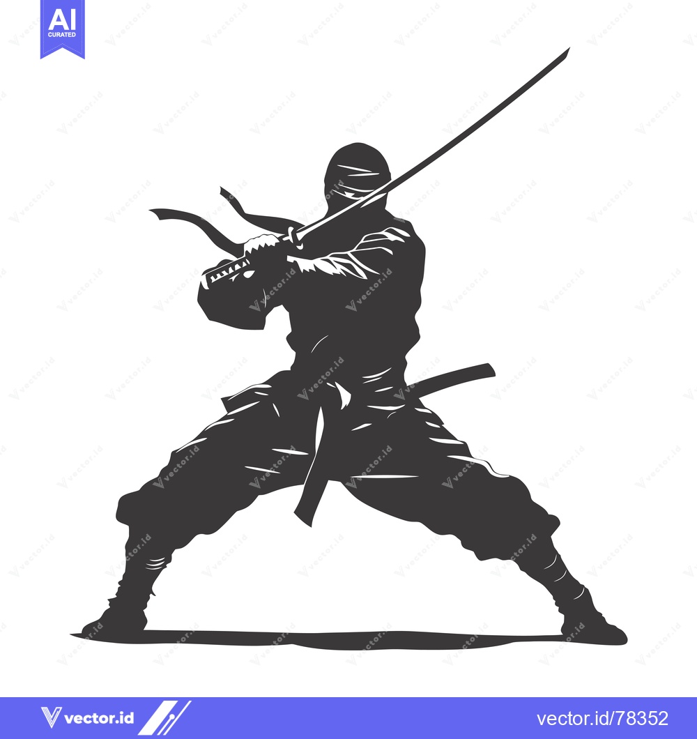 Premium Vector dari Silhouetted Ninja Holding a Katana Sword in a Fighting Stance
