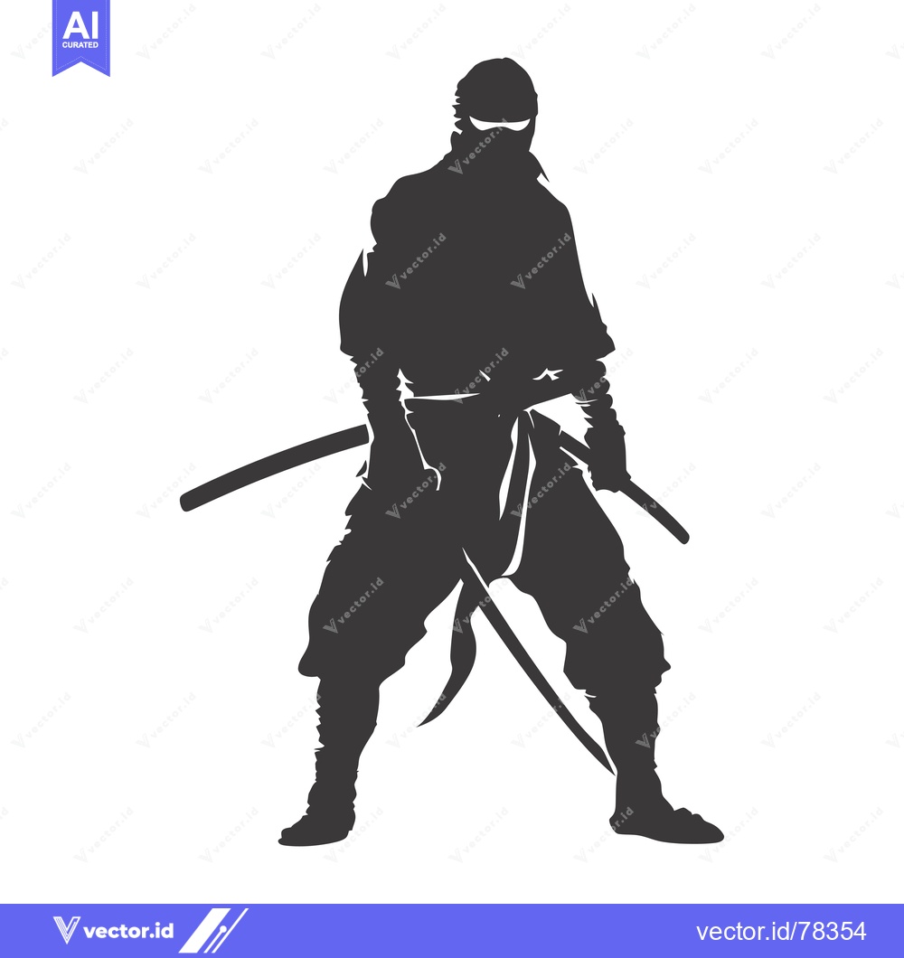 Premium Vector dari Silhouette of a Ninja Warrior Holding Two Swords