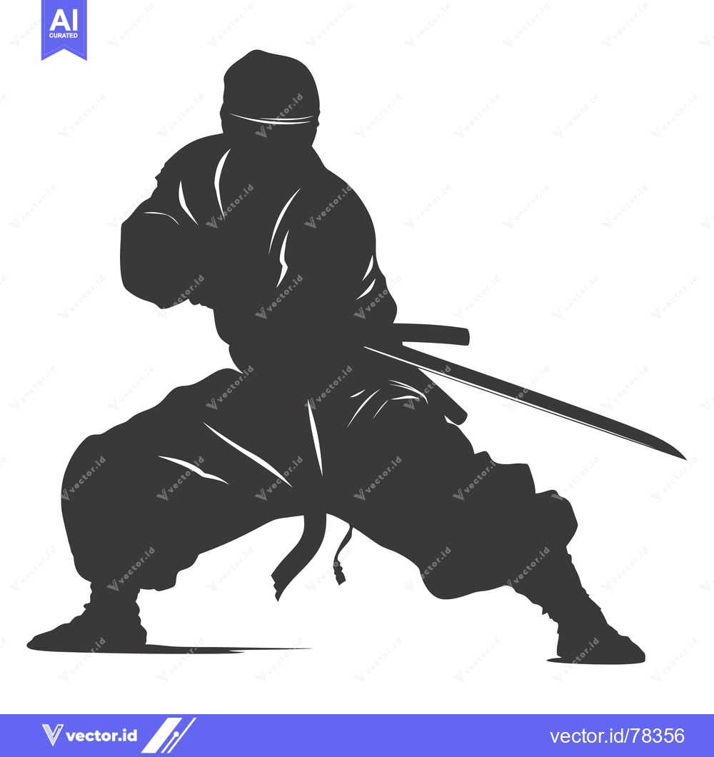 Premium Vector of Silhouette of a Ninja Holding a Katana Sword