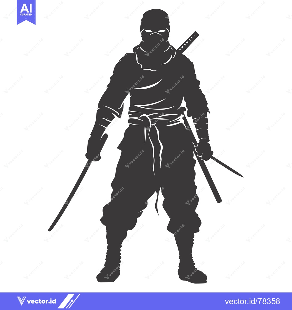 Premium Vector dari Silhouette of a Ninja Holding Two Swords