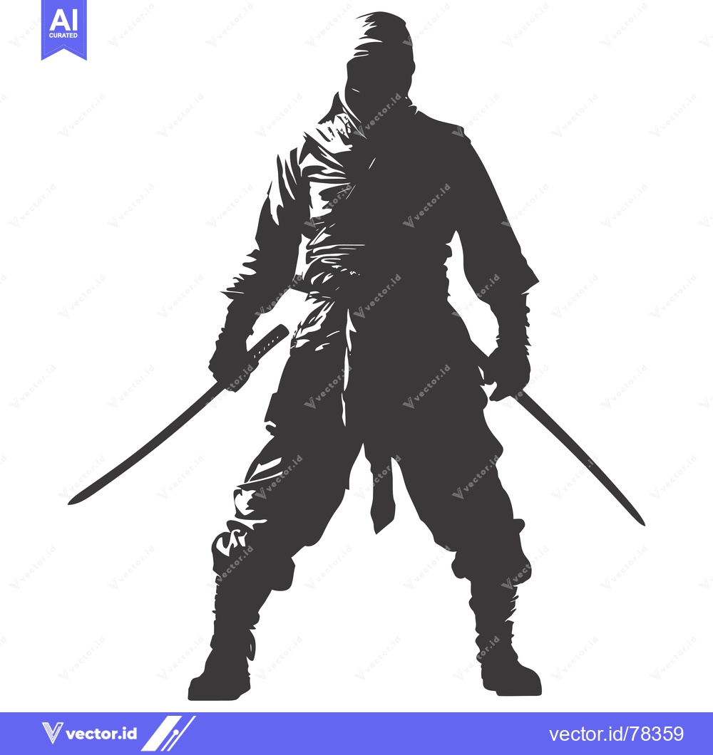 Premium Vector of Silhouette of a Ninja Holding Two Swords