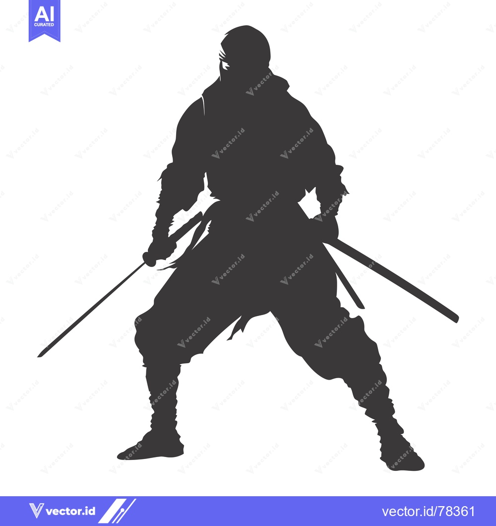 Premium Vector of Silhouette of a Ninja Warrior Holding Two Swords