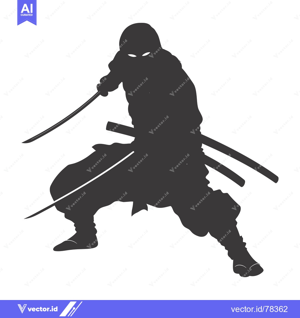 Premium Vector dari Silhouette of a Ninja Holding Two Swords