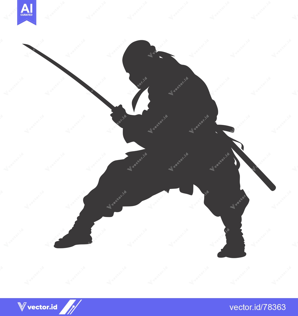 Premium Vector dari Silhouette of a Japanese Warrior Holding a Sword