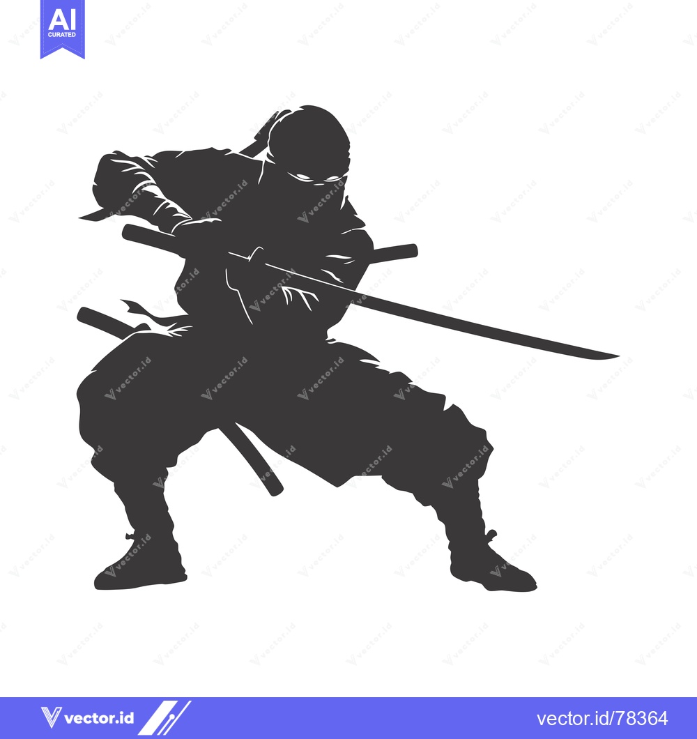Premium Vector of A Silhouette of a Ninja Holding Two Swords