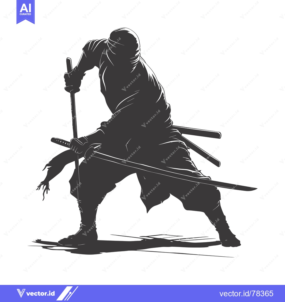Premium Vector of Silhouetted Ninja Warrior Holding Two Swords