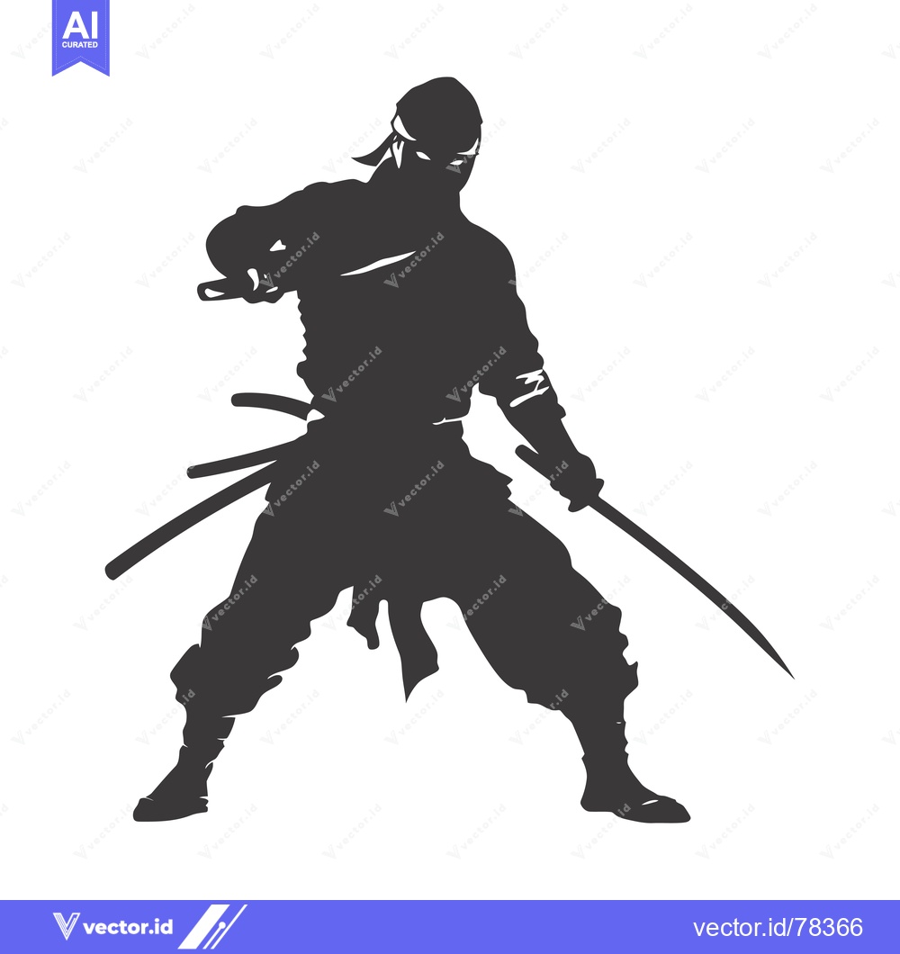 Premium Vector of A Silhouette of a Ninja Holding Two Swords