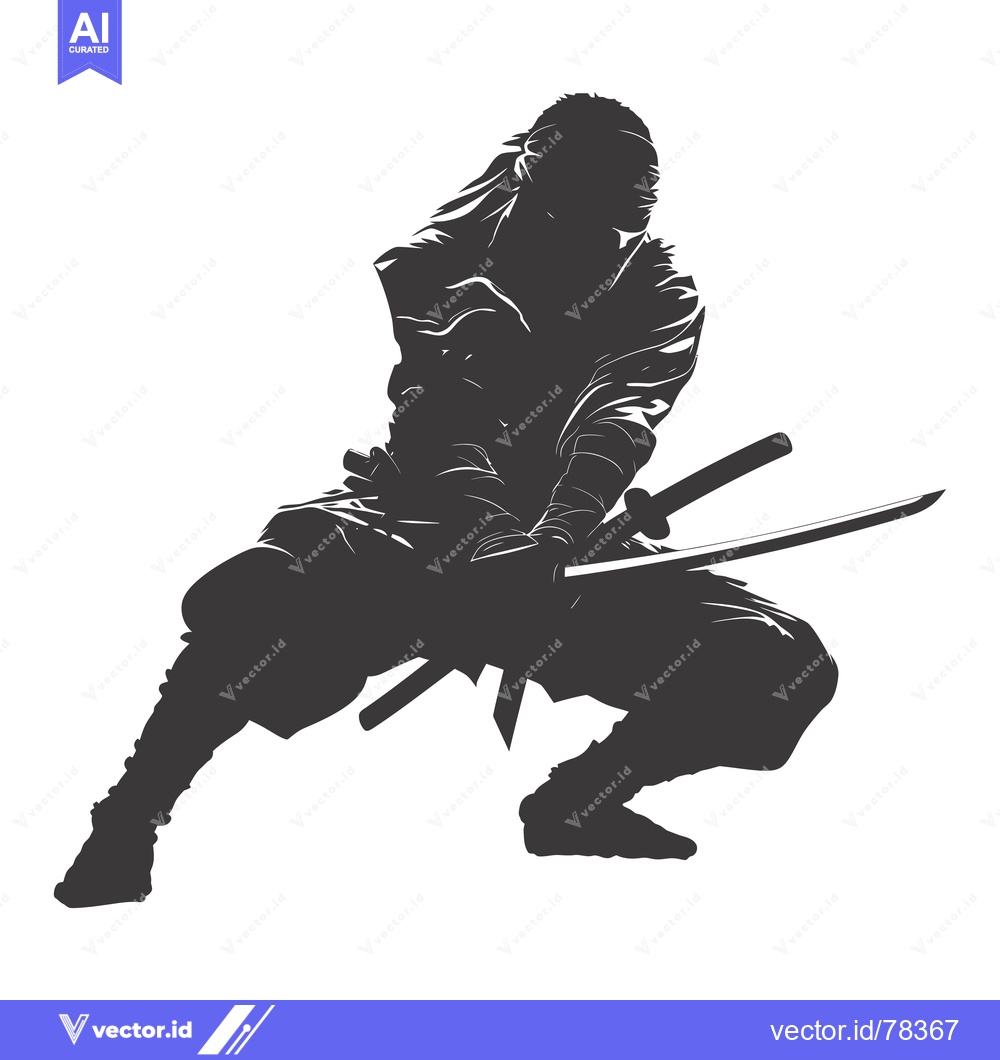 Premium Vector dari Silhouetted Ninja Warrior Holding Two Swords