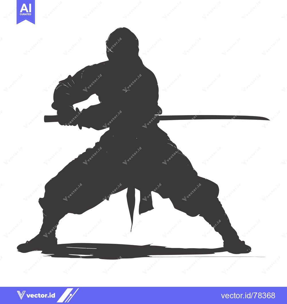 Premium Vector dari Silhouette of a Ninja Warrior Holding a Sword