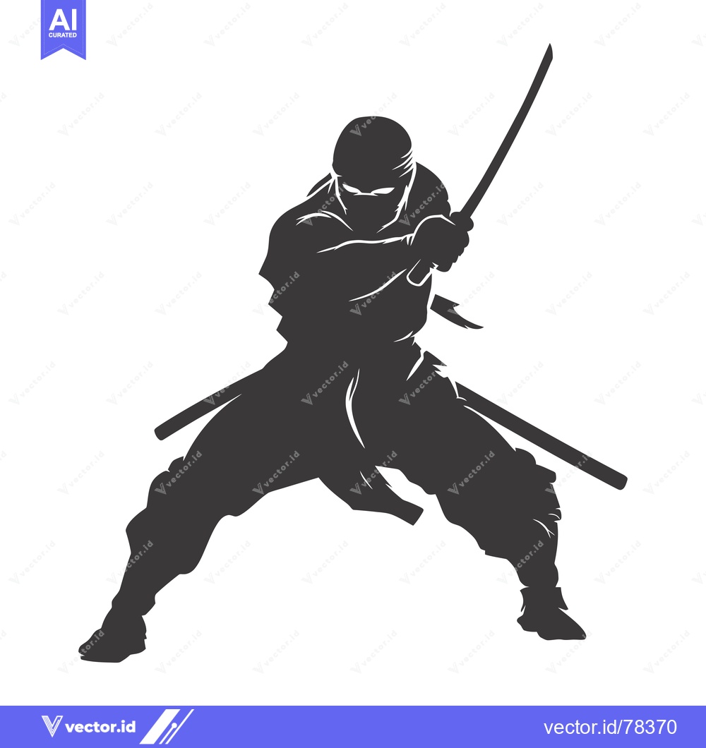 Premium Vector dari A silhouette of a ninja holding a katana sword in a fighting stance