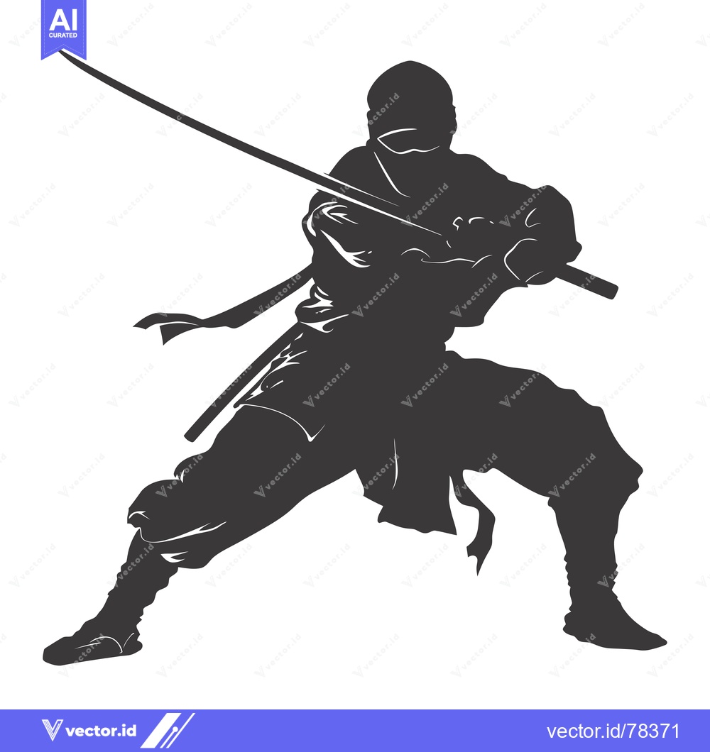 Premium Vector of Silhouette of a Ninja Holding a Katana Sword