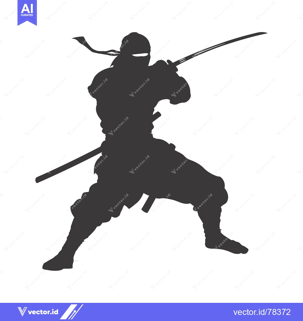 Premium Vector dari Silhouette of a Ninja Holding a Sword in a Fighting Stance