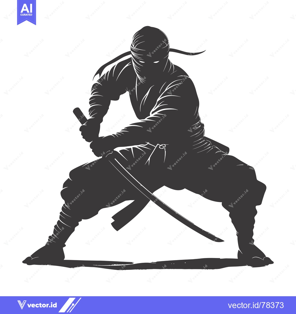 Premium Vector dari Silhouetted Ninja Warrior Holding a Katana Sword in a Fighting Stance