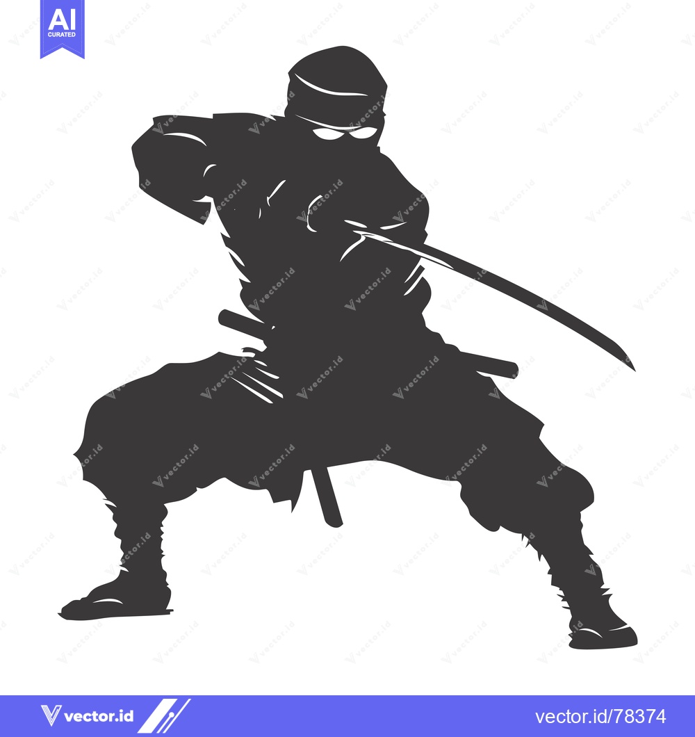 Premium Vector dari A Silhouette of a Ninja Holding a Sword