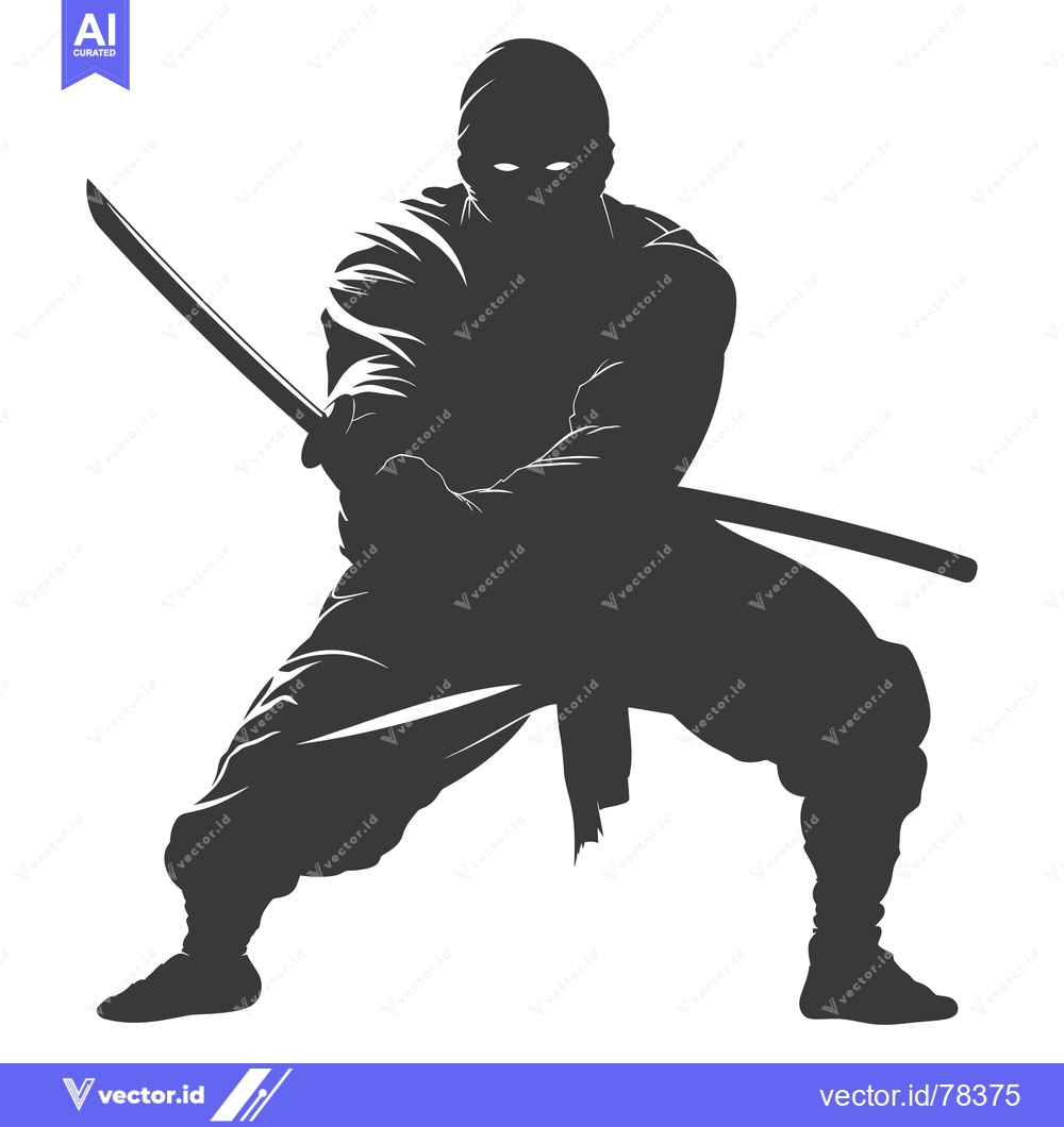 Premium Vector of A Silhouette of a Ninja Holding a Katana Sword