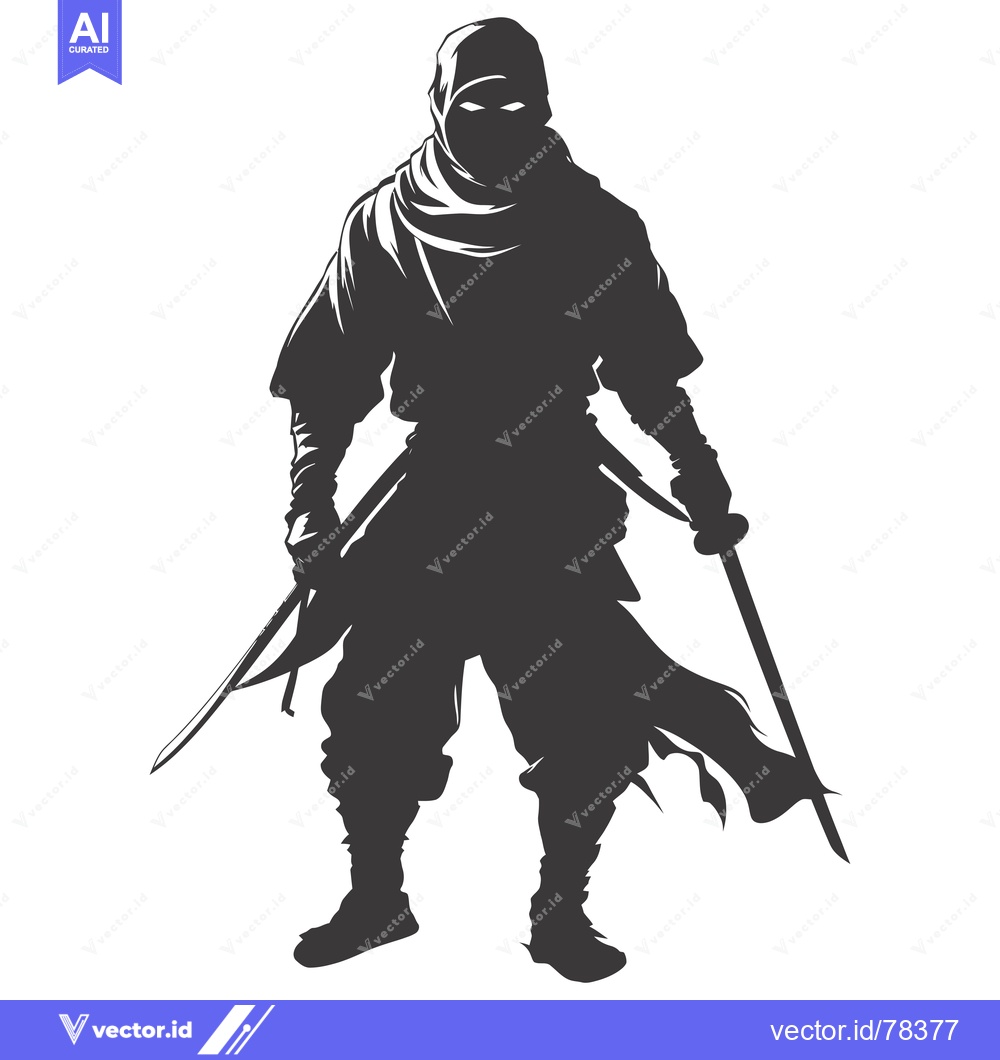 Premium Vector of Silhouette of a Ninja Holding Two Swords