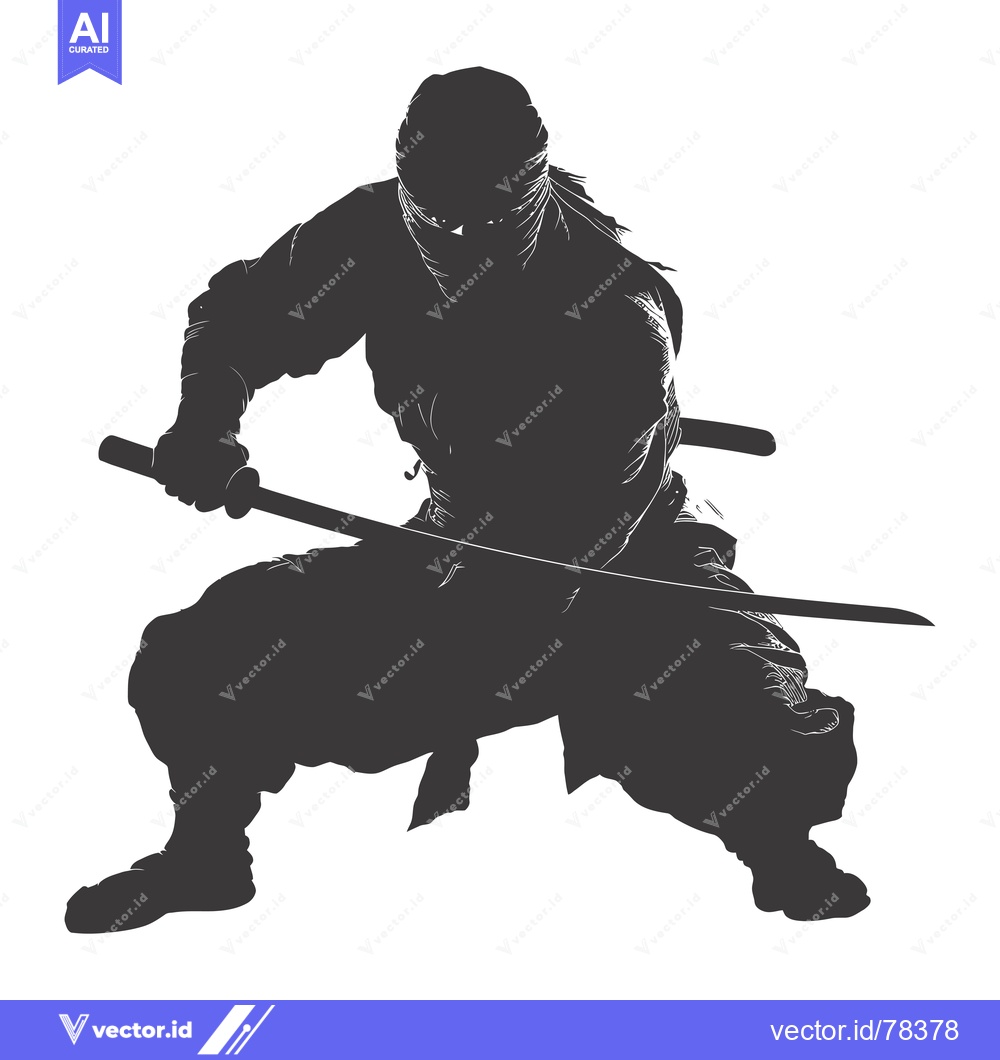 Premium Vector dari A Silhouetted Ninja Figure Holding a Katana Sword