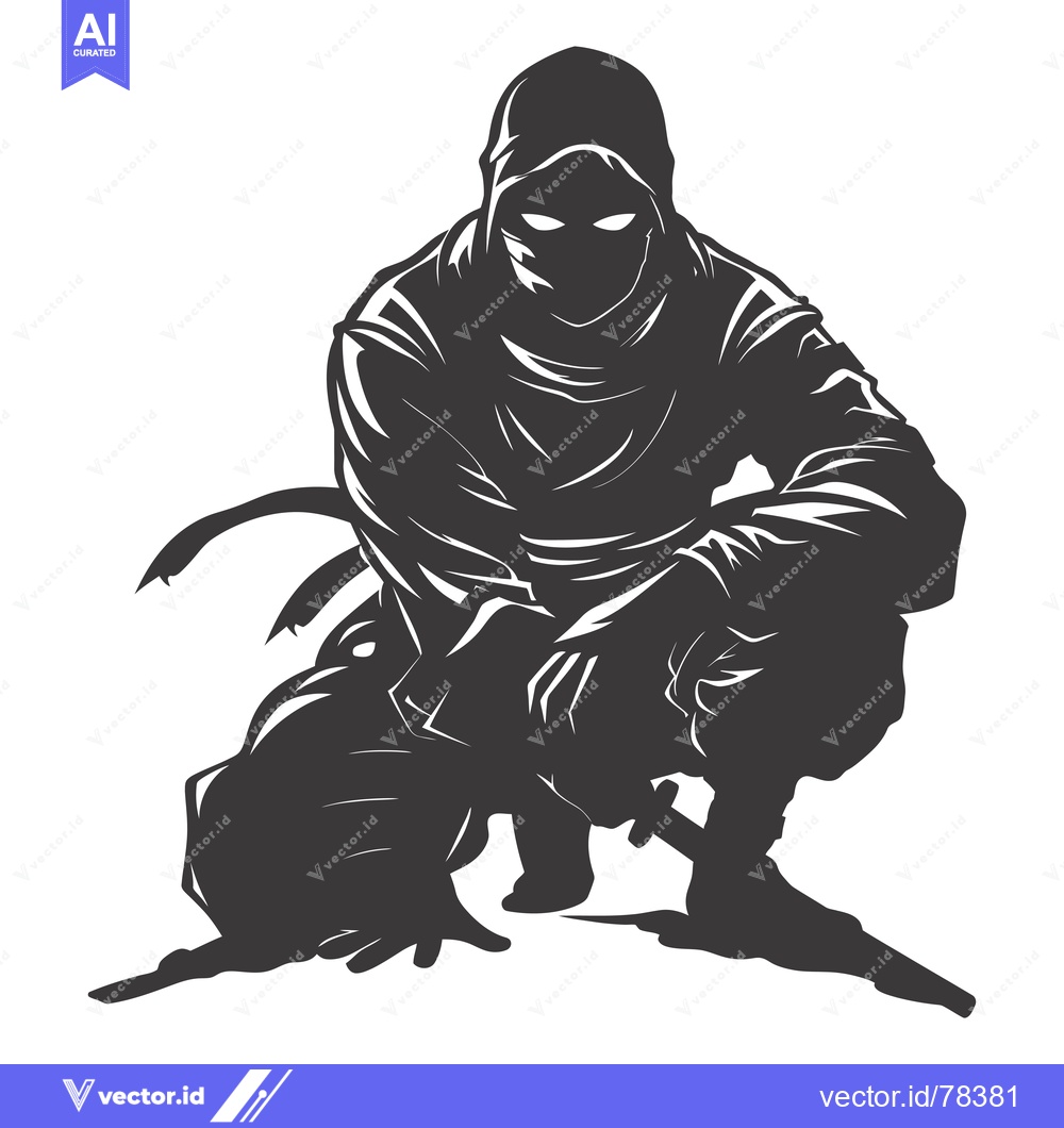 Premium Vector dari A Stealthy Silhouette of a Ninja in a Crouching Stance