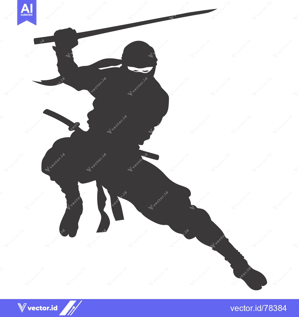 Premium Vector dari Silhouette of a Ninja Holding a Sword in a Striking Pose