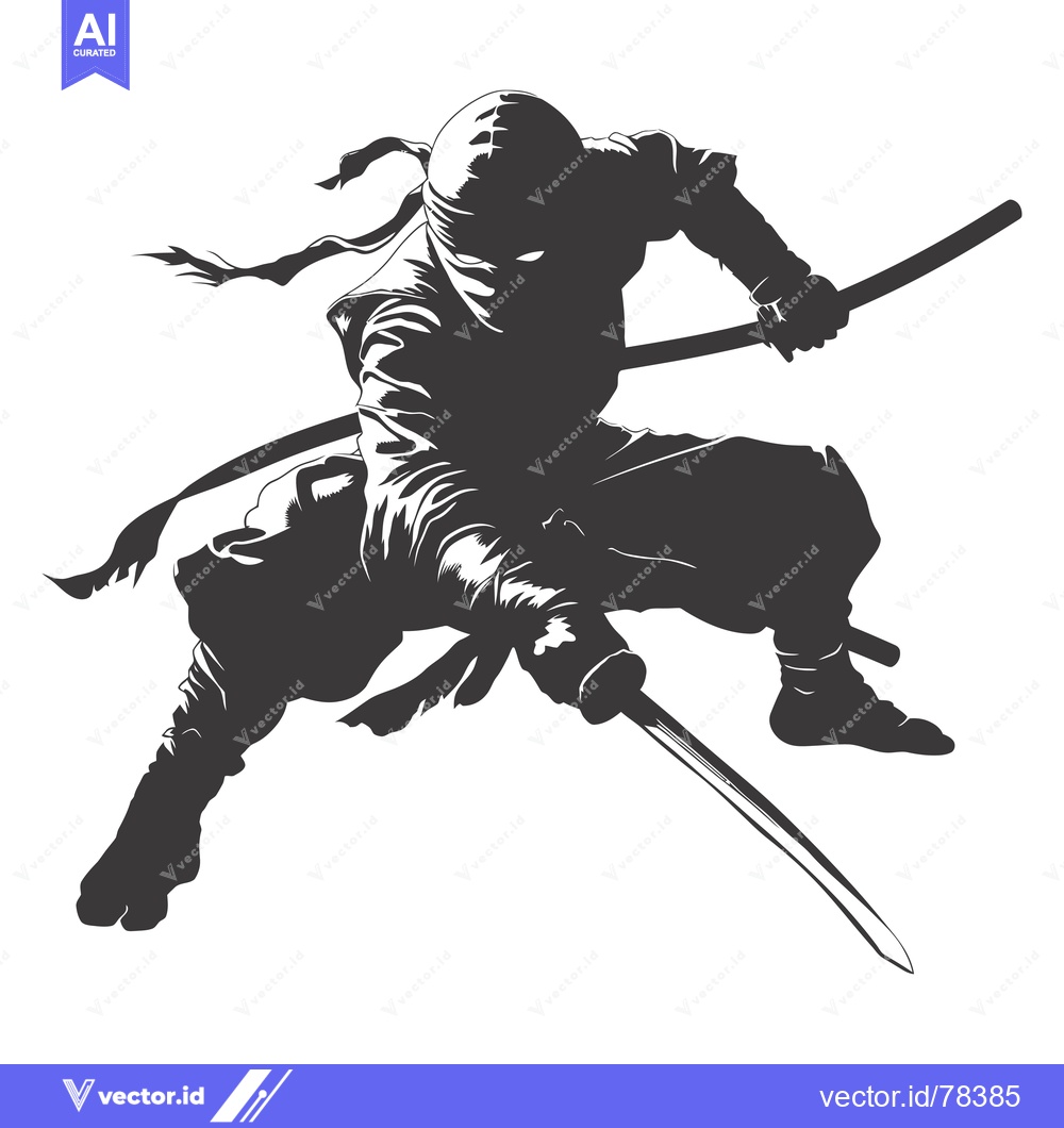 Premium Vector dari A Silhouetted Ninja Holding a Sword in a Striking Pose
