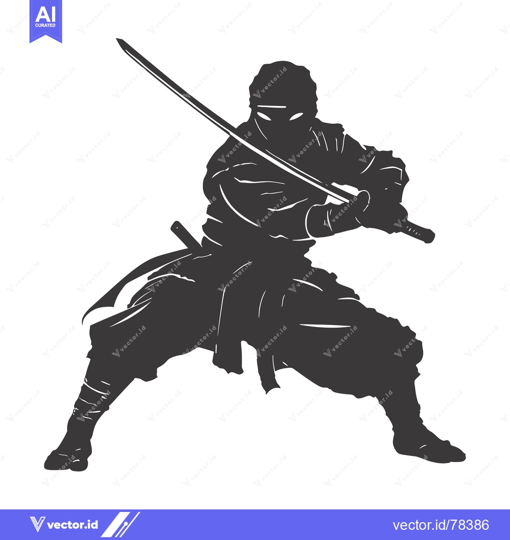 Premium Vector dari A Silhouetted Ninja Holding a Sword in a Fighting Stance