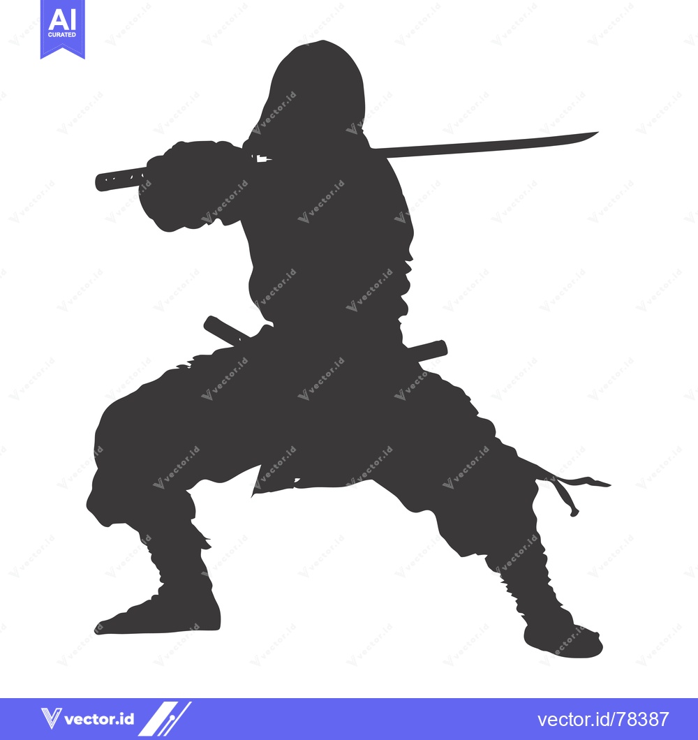 Premium Vector dari Silhouette of a Ninja Holding a Katana Sword