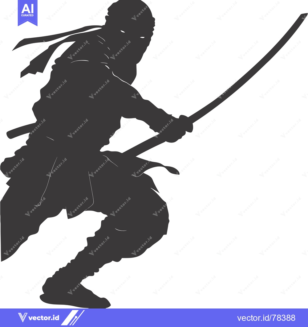 Premium Vector of Silhouette of a Ninja Holding a Katana Sword