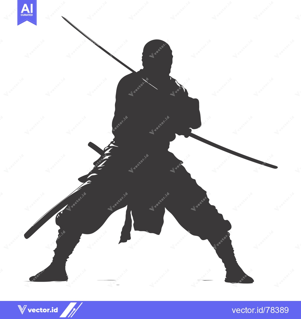 Premium Vector of Silhouette of a Ninja Holding Two Swords in a Fighting Stance
