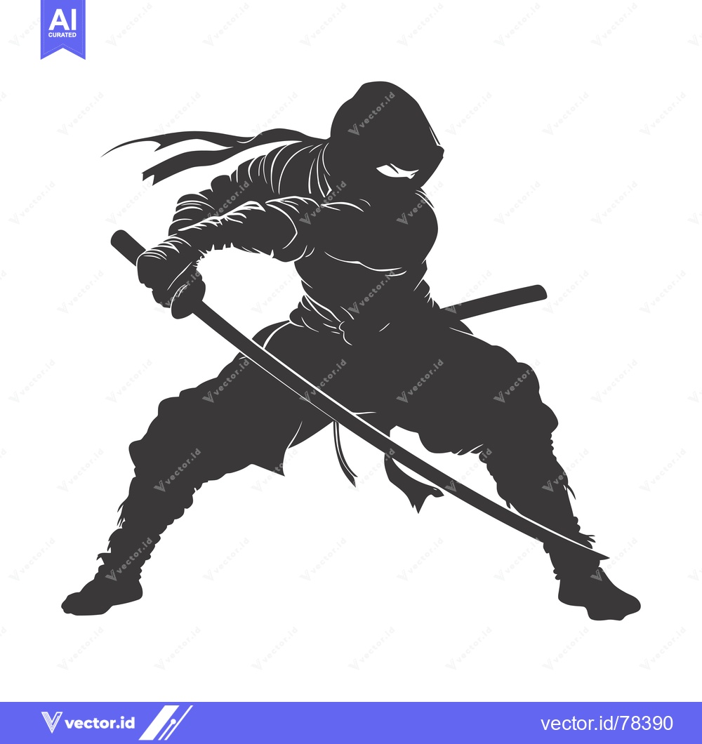 Premium Vector dari Silhouette of a Ninja Holding a Sword in a Fighting Stance