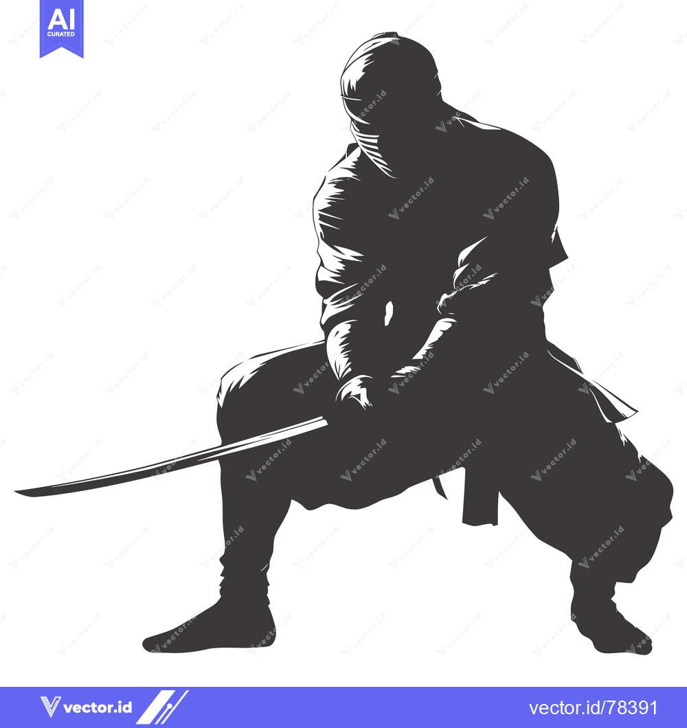 Premium Vector dari Silhouette of a Ninja Holding a Katana Sword