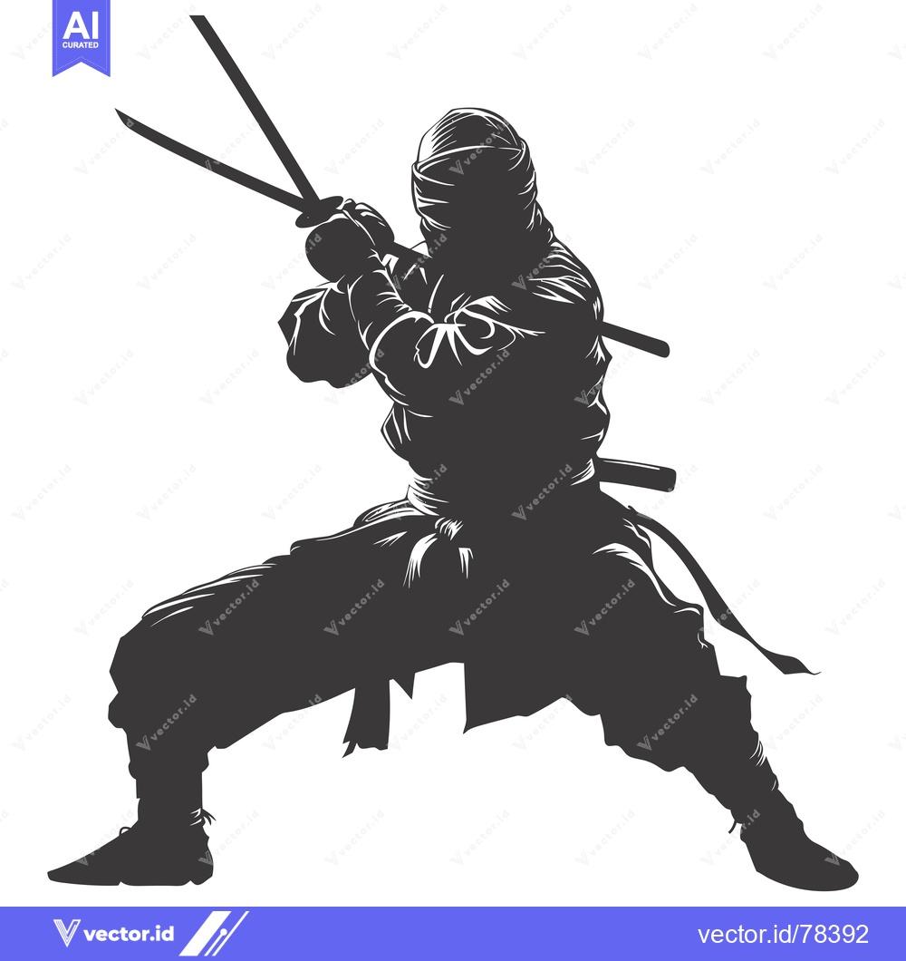 Premium Vector dari A Silhouette of a Ninja Holding Two Swords