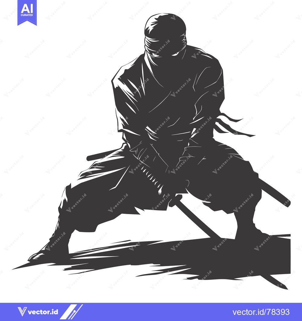 Premium Vector of Silhouette of a Ninja Holding a Sword in a Fighting Stance