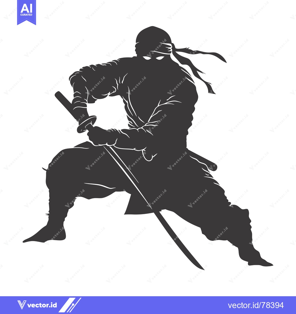 Premium Vector dari Silhouette of a Ninja Holding a Sword in a Fighting Stance