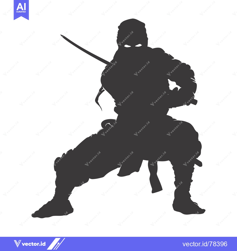 Premium Vector dari Silhouette of a Ninja Holding a Sword in a Fighting Stance