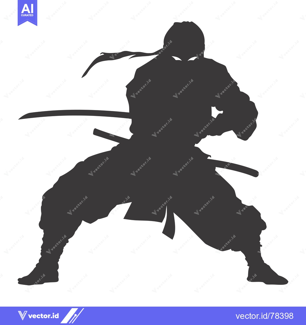 Premium Vector of Silhouette of a Ninja Holding a Katana Sword