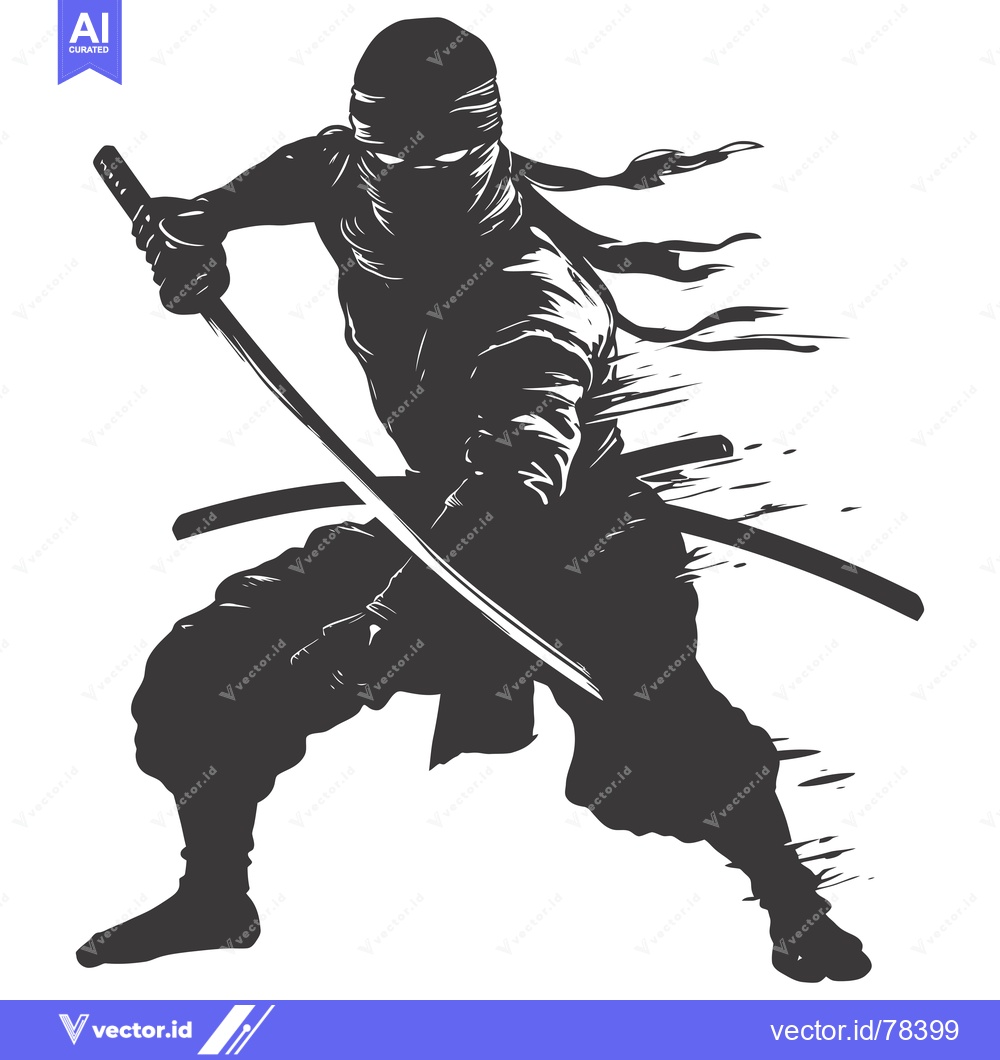 Premium Vector of A Silhouetted Ninja Holding a Katana Sword