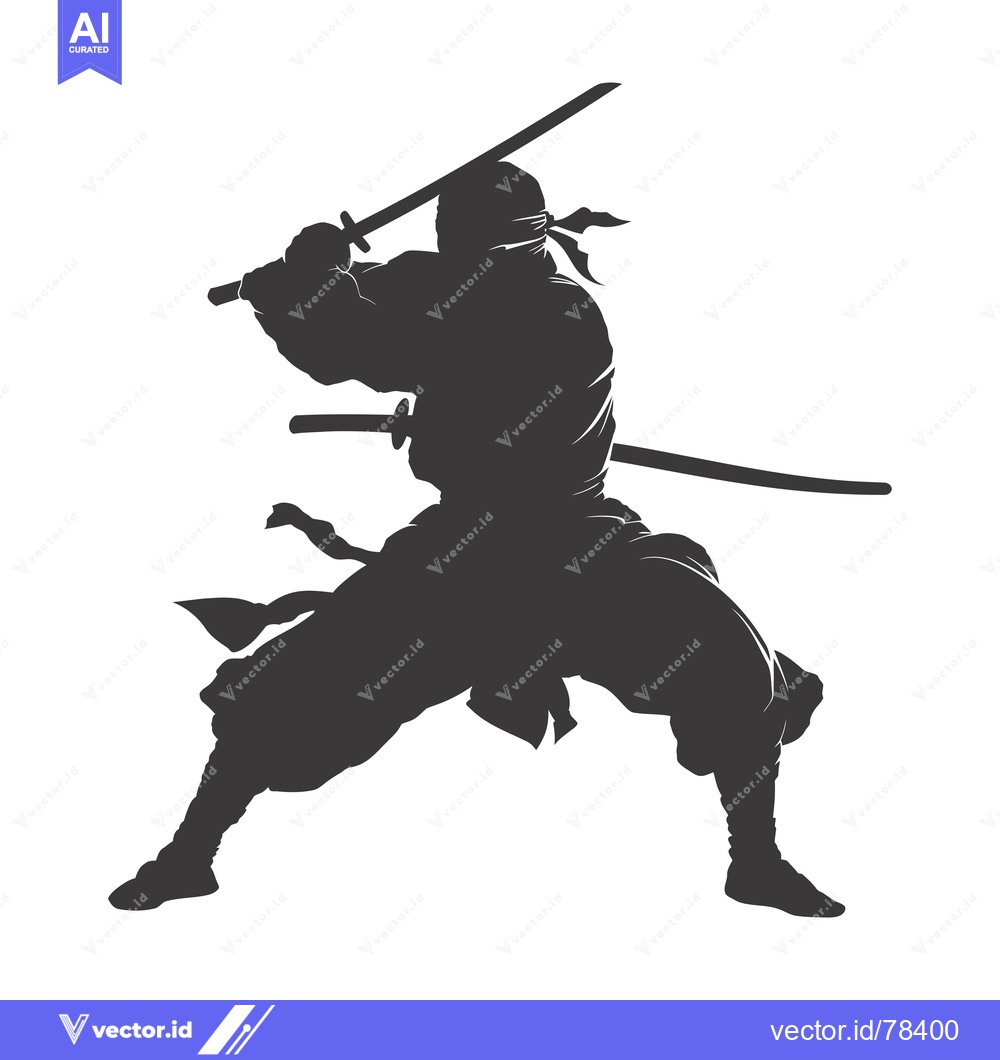 Premium Vector of Silhouette of a Ninja Holding Two Swords