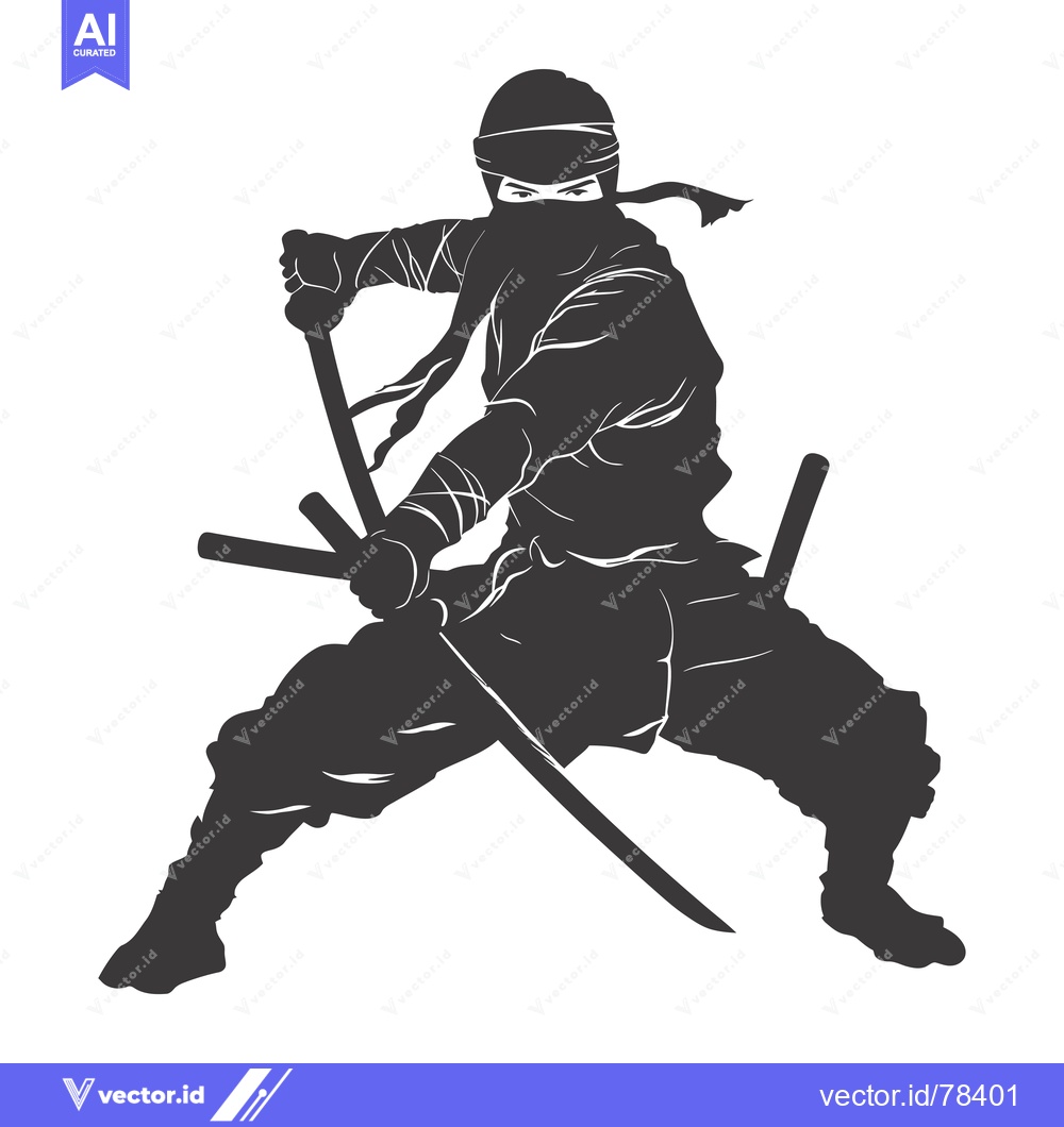 Premium Vector of Silhouette of a Ninja Warrior Holding Two Swords