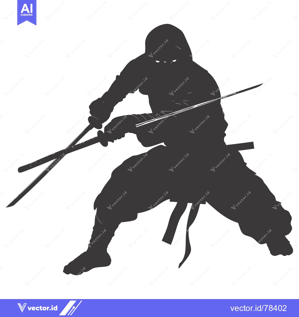 Premium Vector of Silhouette of a Ninja Holding Two Swords