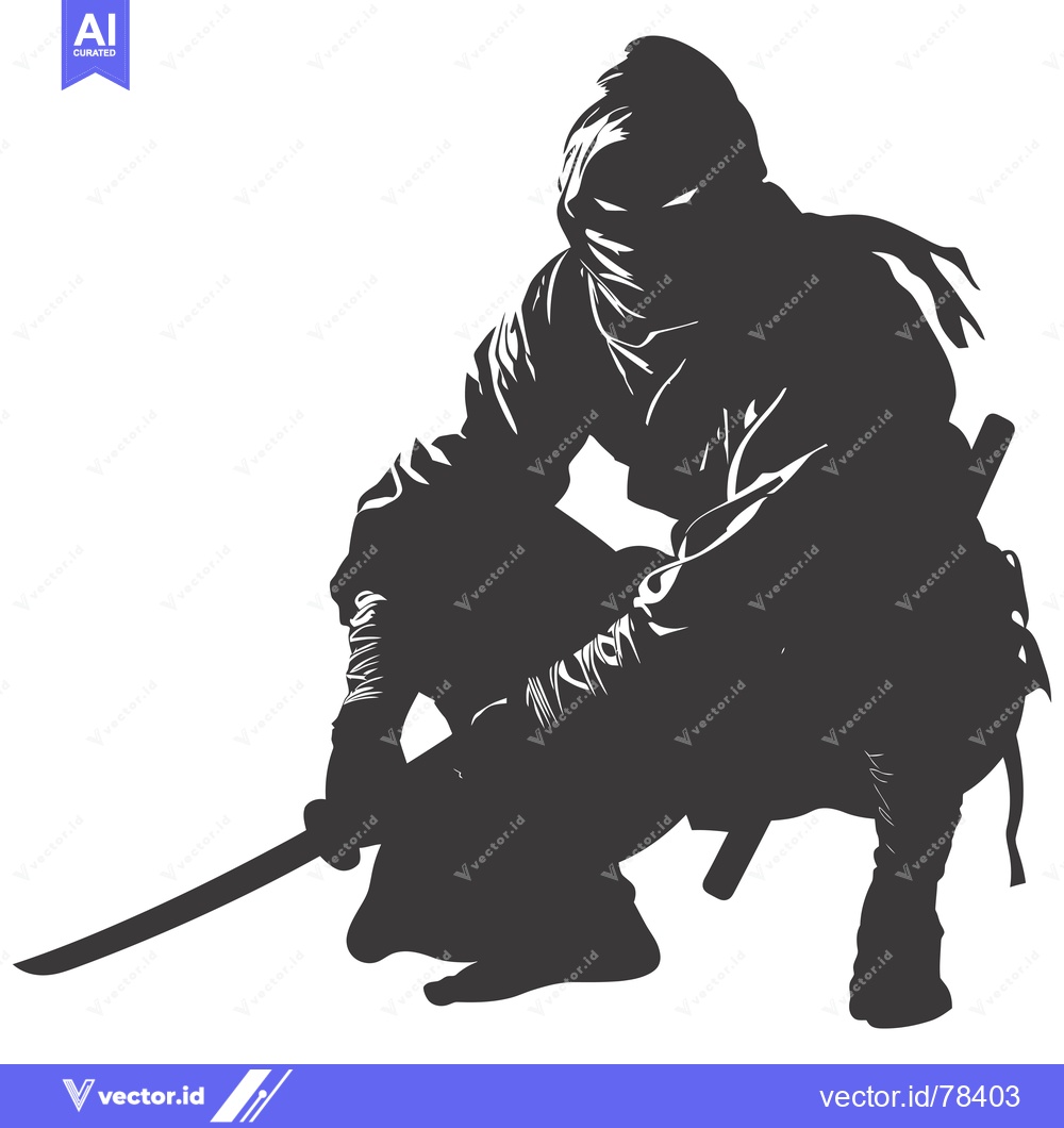 Premium Vector dari A Silhouetted Ninja Crouching With a Katana Sword