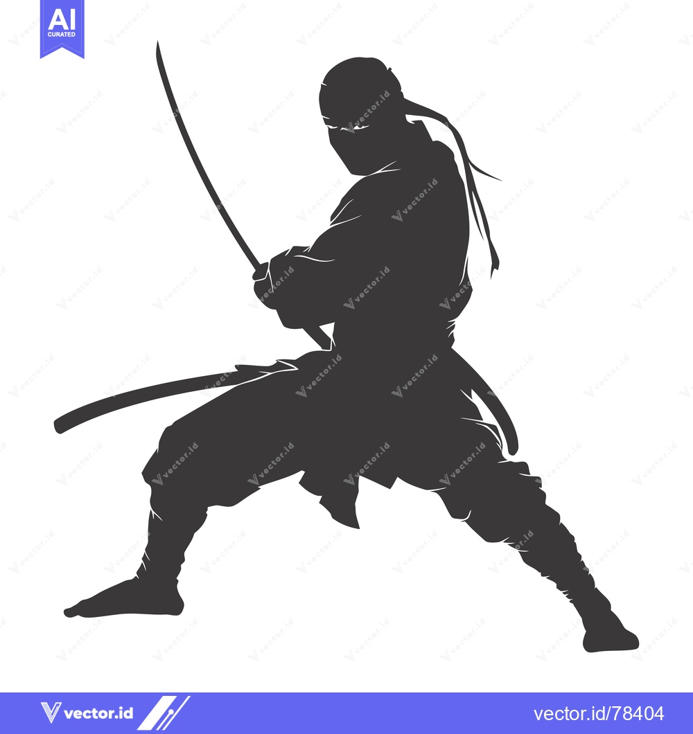 Premium Vector dari Silhouette of a Ninja Holding a Katana Sword